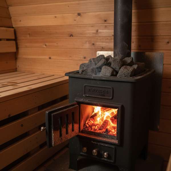 Home Deluxe Fasssauna Holzofen im Detail