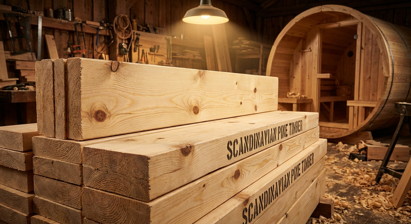 Nordisches Kiefernholz mit heller Maserung und sichtbaren Ästen