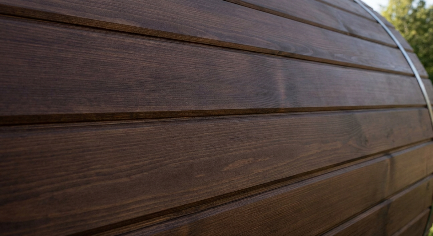 Thermo-Fichte Oberfläche einer Finnwerk Fasssauna