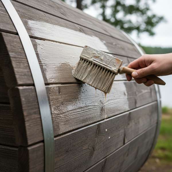 Schimmel in einer gebrauchten Fasssauna – kaum sichtbar in Ecken und Fugen