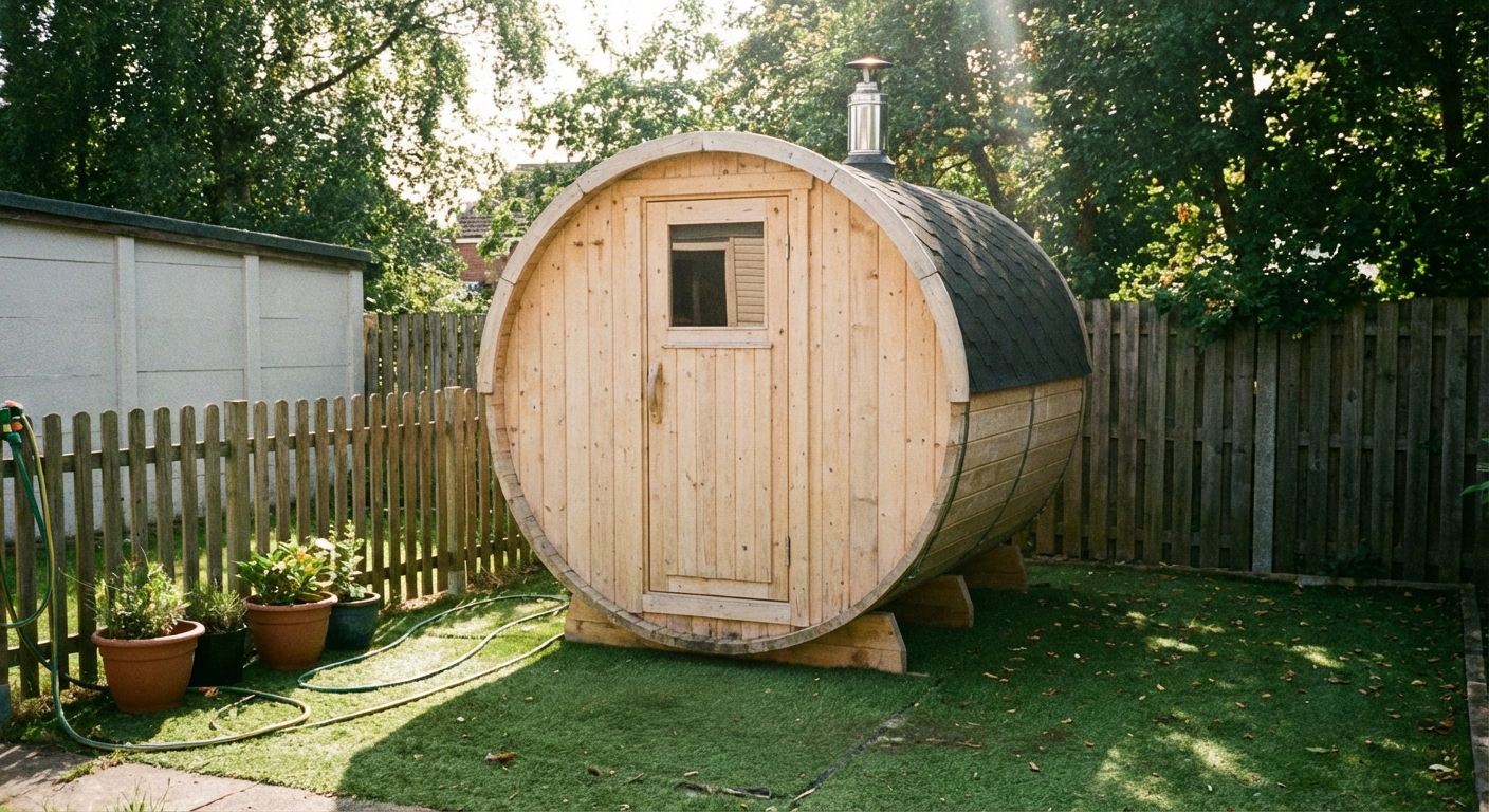 Juskys Fasssauna Torge Modell im Garten