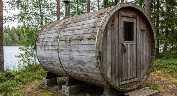 Barrel sauna made from larch wood