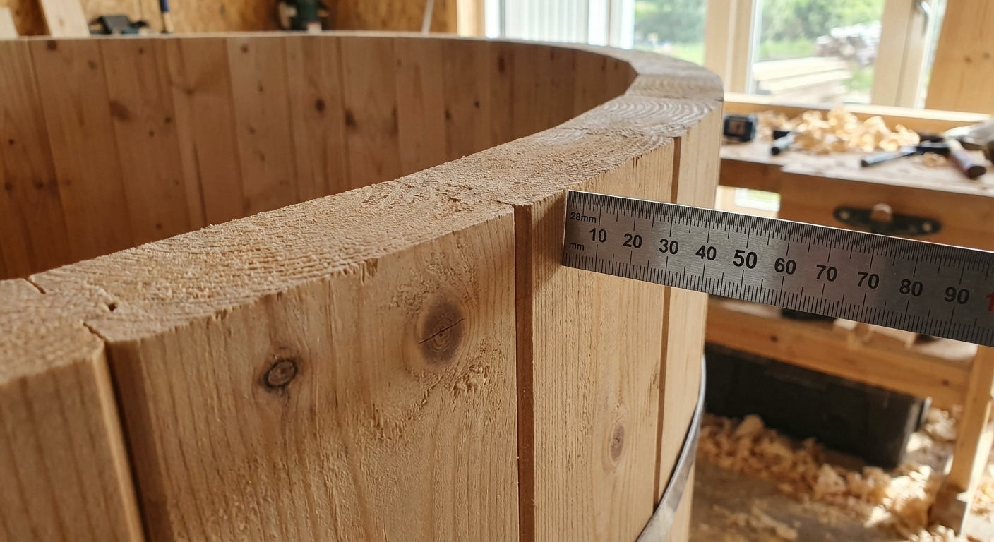 Wandstärke einer Lidl-Fasssauna im Detail