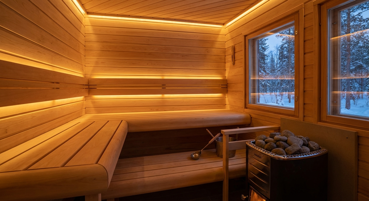 Innenansicht Artsauna Nolvik M mit LED und Holzofen