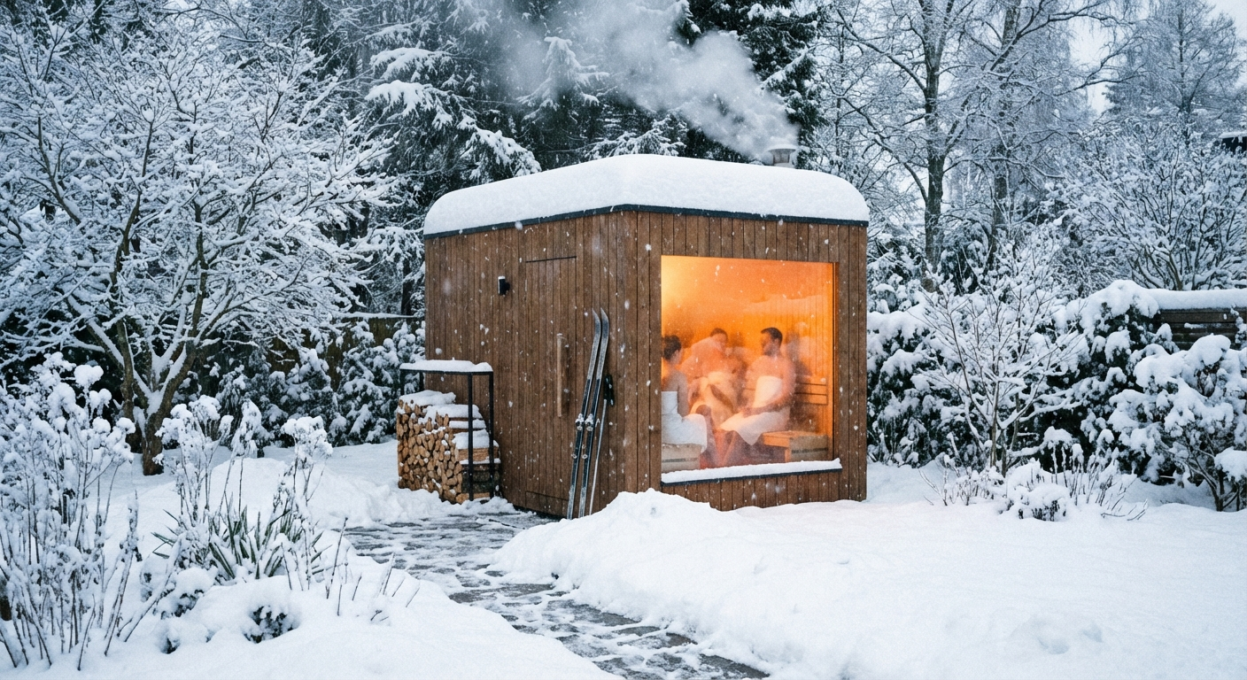 Artsauna Nolvik im Winter mit Schnee bedeckt