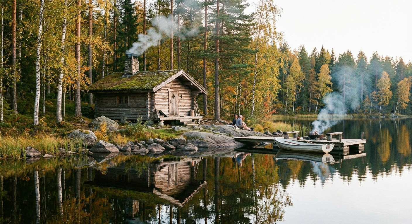 Traditional Finnish lakeside sauna
