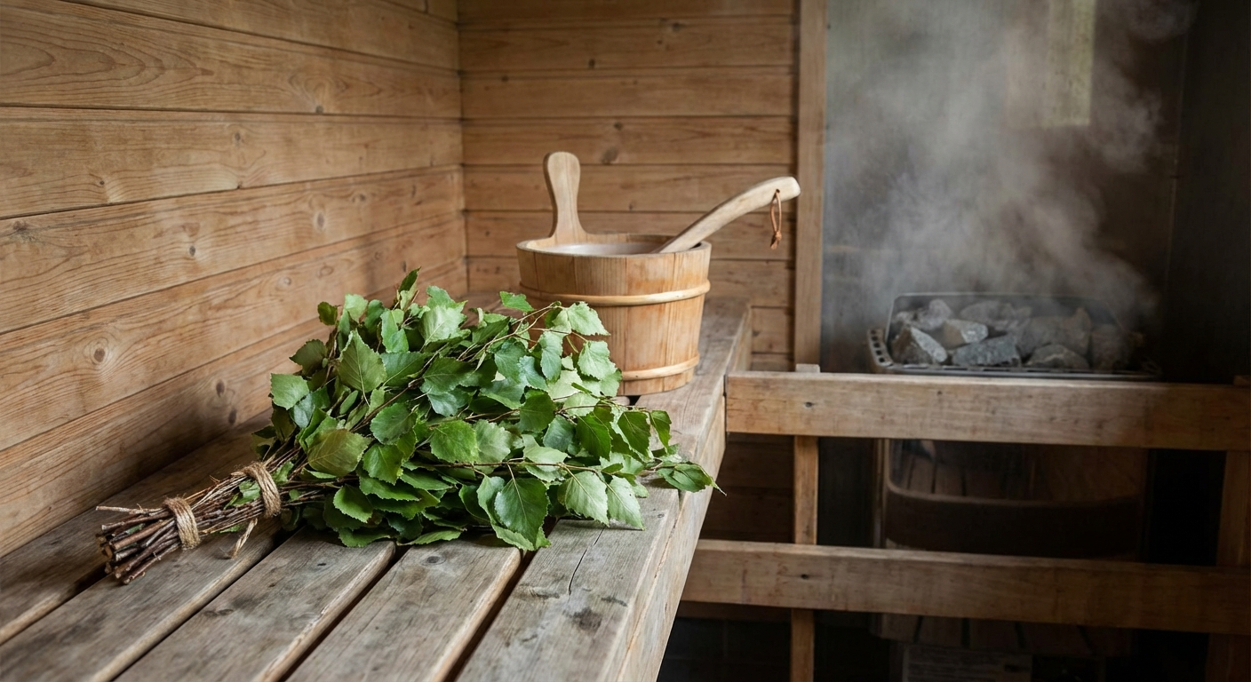 Birch branch bundle (vihta) used in Finnish sauna ritual