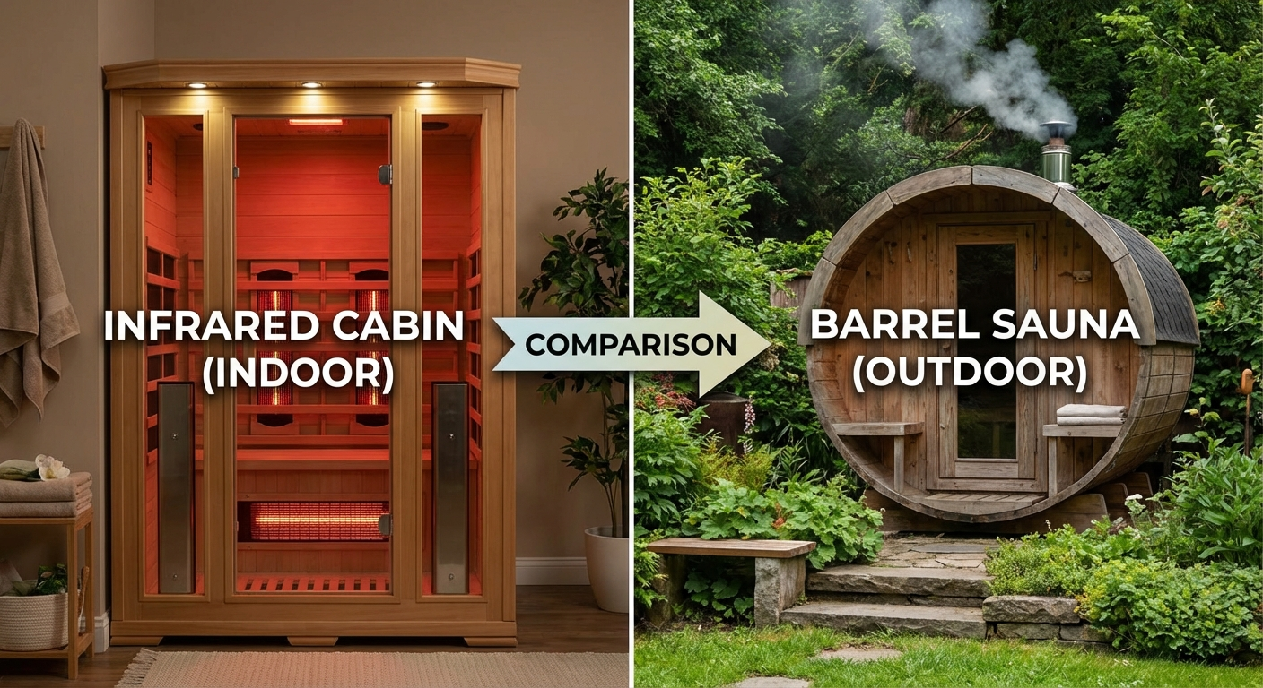 Split image: infrared cabin indoor on left