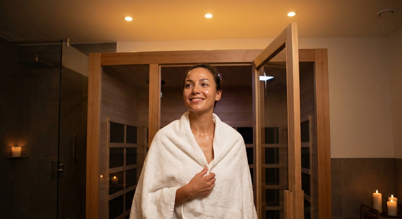 Person entspannt nach der Infrarotsauna-Sitzung