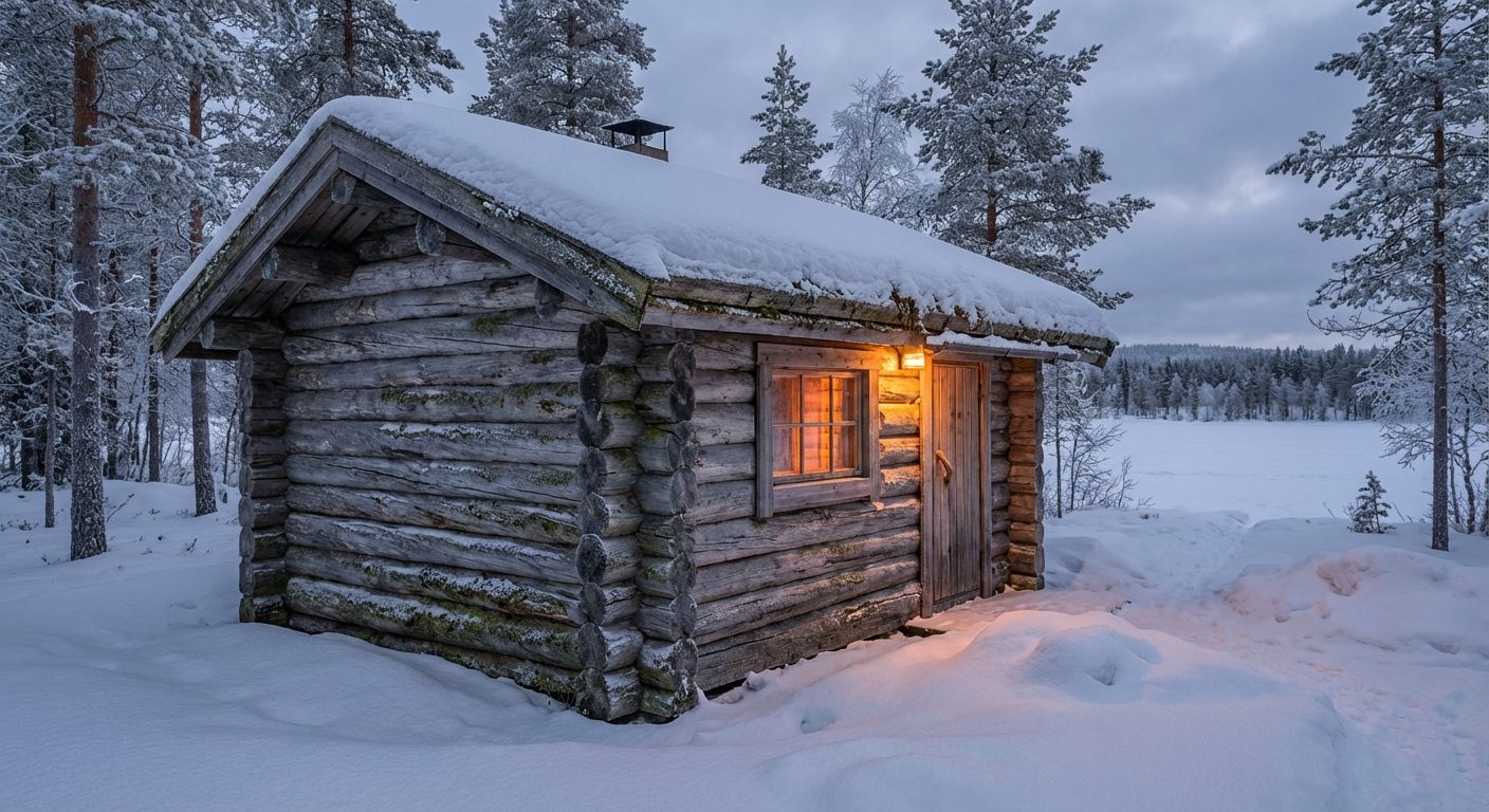 Kelo-Sauna aus uraltem Kiefernholz — silbergraue Fassade, rustikaler Luxus