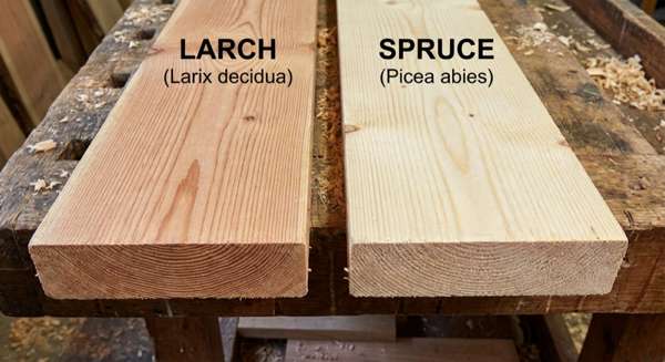 Side by side comparison: larch wood plank vs spruce plank