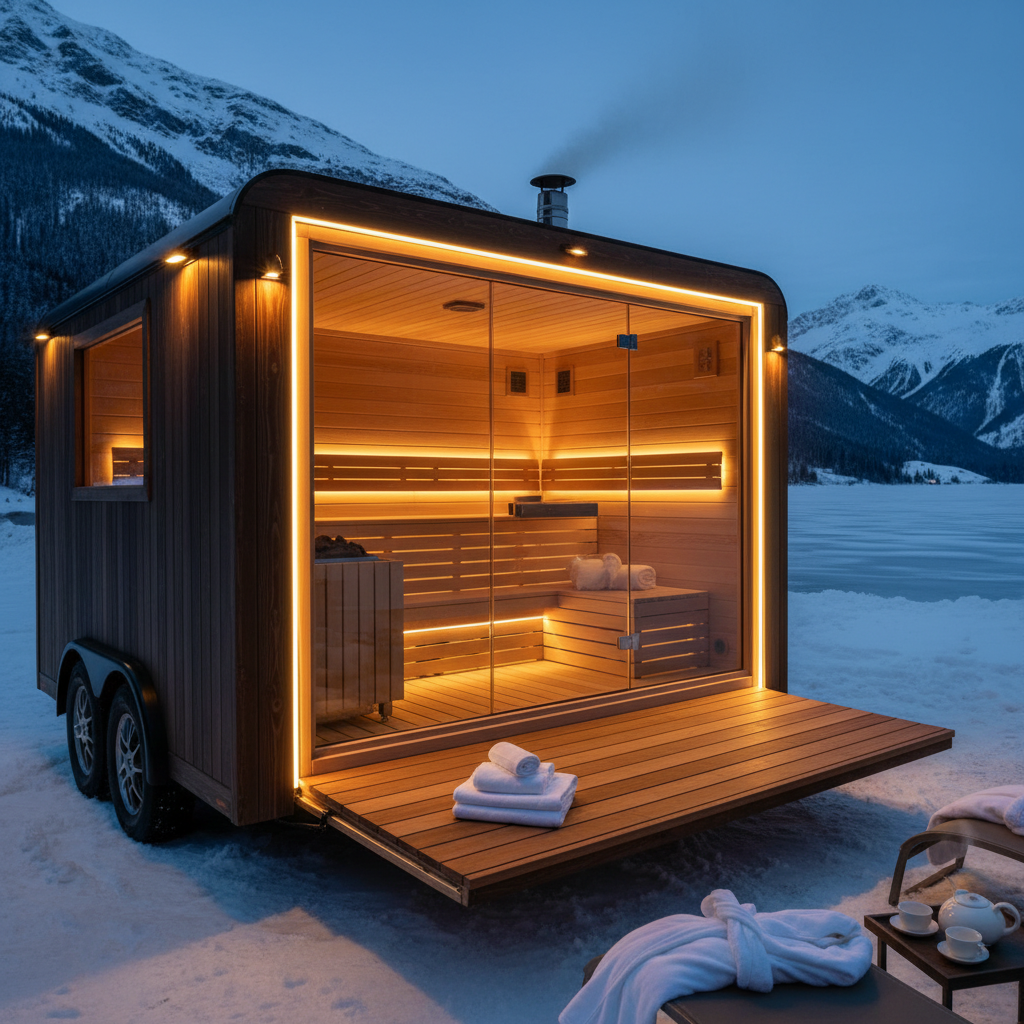 Ausfahrbare Sauna mit Beleuchtung