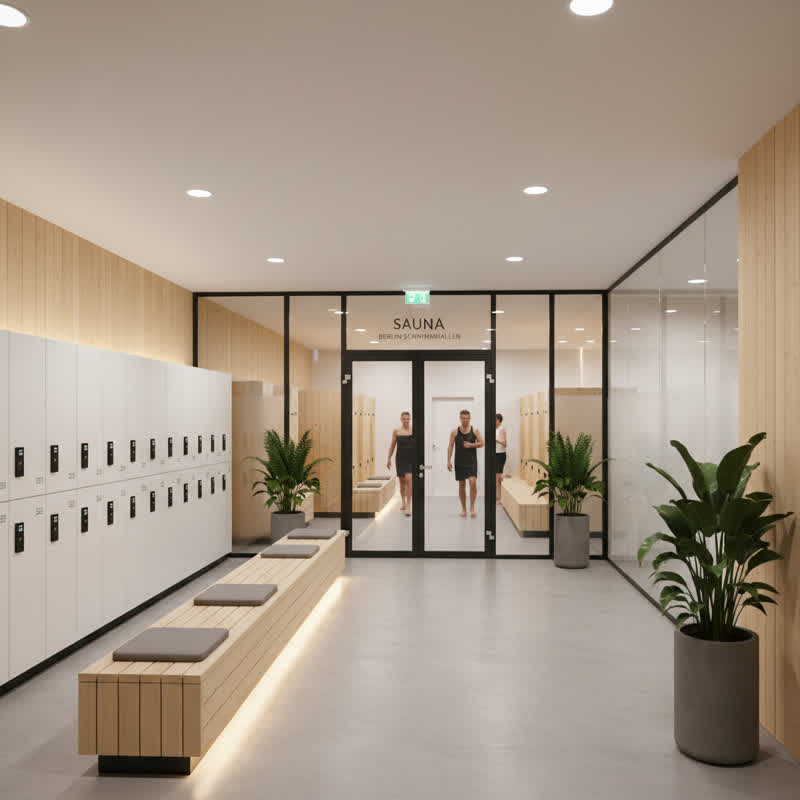 Saunabereich Berlin öffentlich – moderne Umkleide und Duschbereich wie im Stadtbad Wilmersdorf