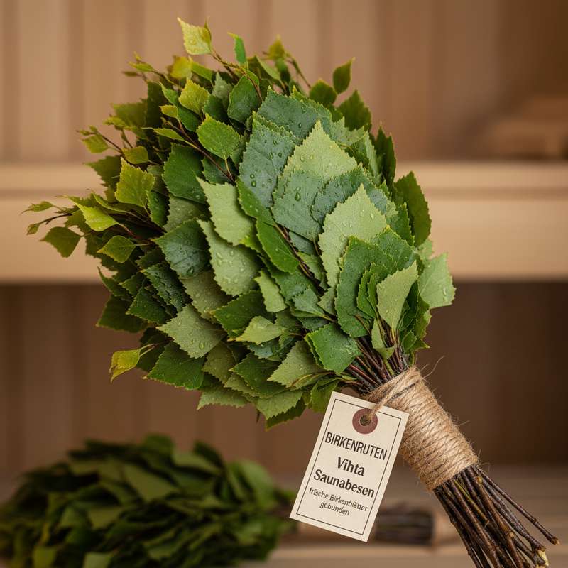 Traditioneller Saunabesen Vihta aus Birkenästen und Birkenblättern