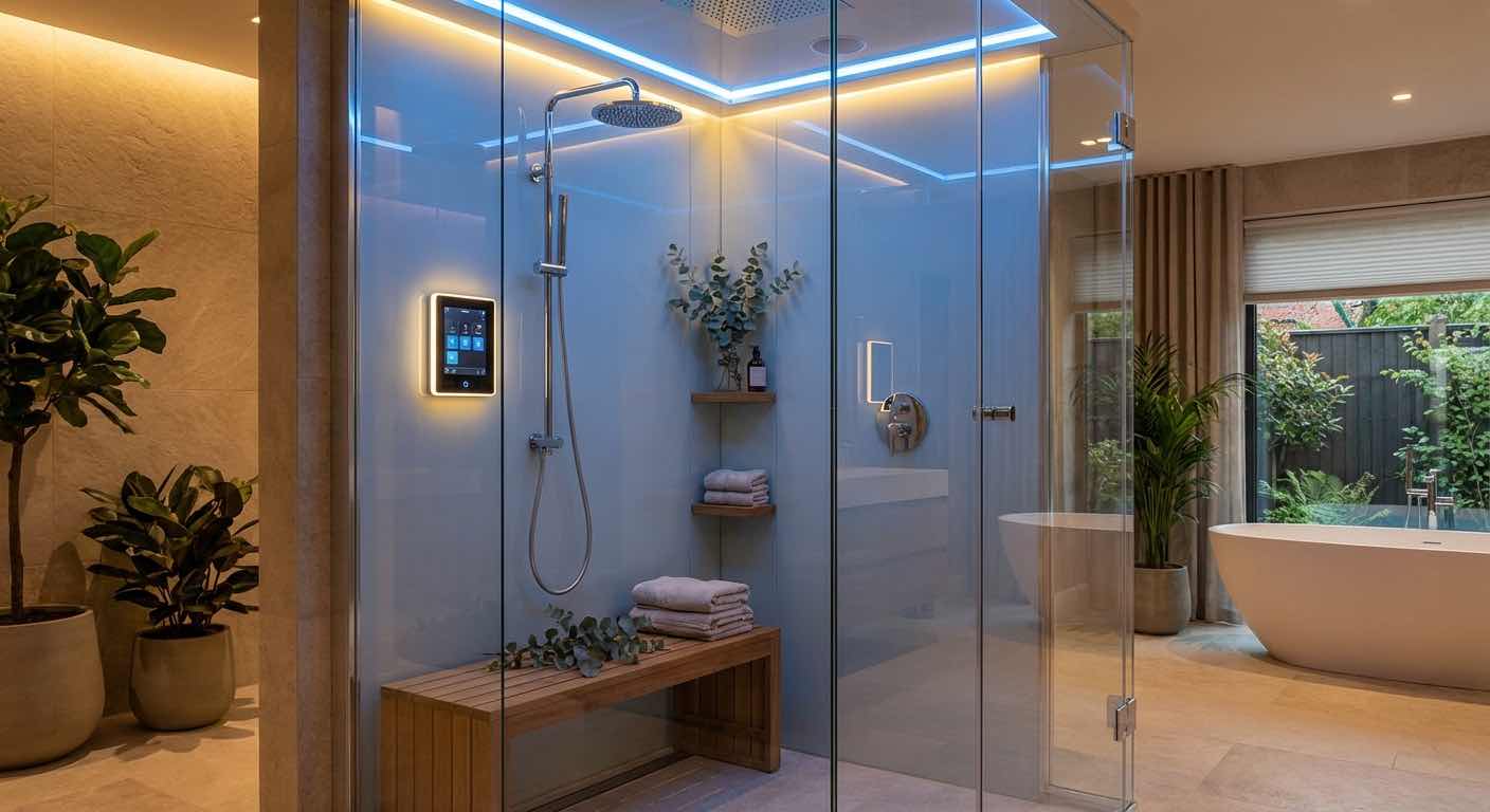 Premium Dampfduschkabine mit Glaswänden und digitalem Bedienfeld