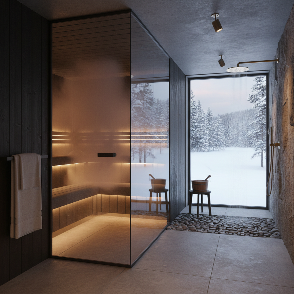 Dampfgenerator einer Dampfdusche mit sichtbaren Wasser- und Stromanschlüssen