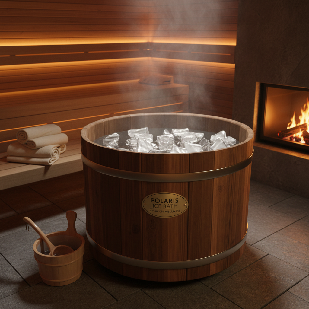 Selbstgebautes Eisbad aus einer Regentonne im Garten