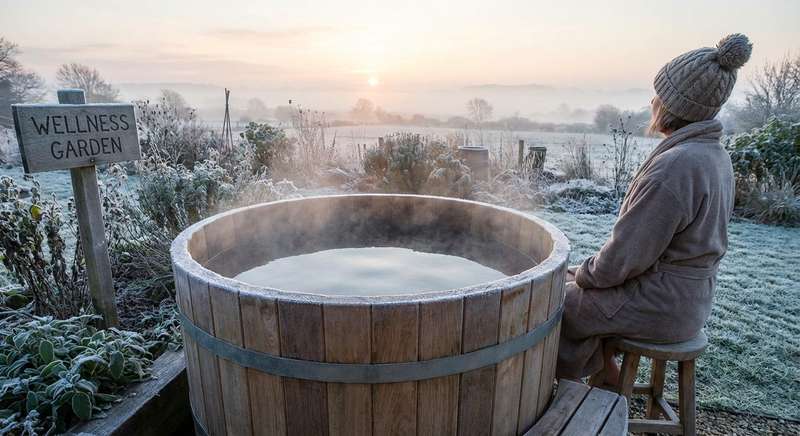 Modernes Eisbad mit Cold Plunge Wanne im Garten — Kältetherapie für zuhause