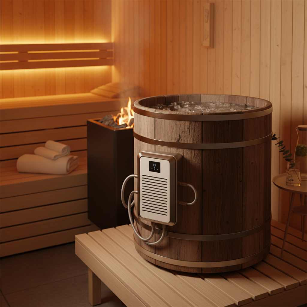 Eisfass mit Kühlsystem im Außenbereich