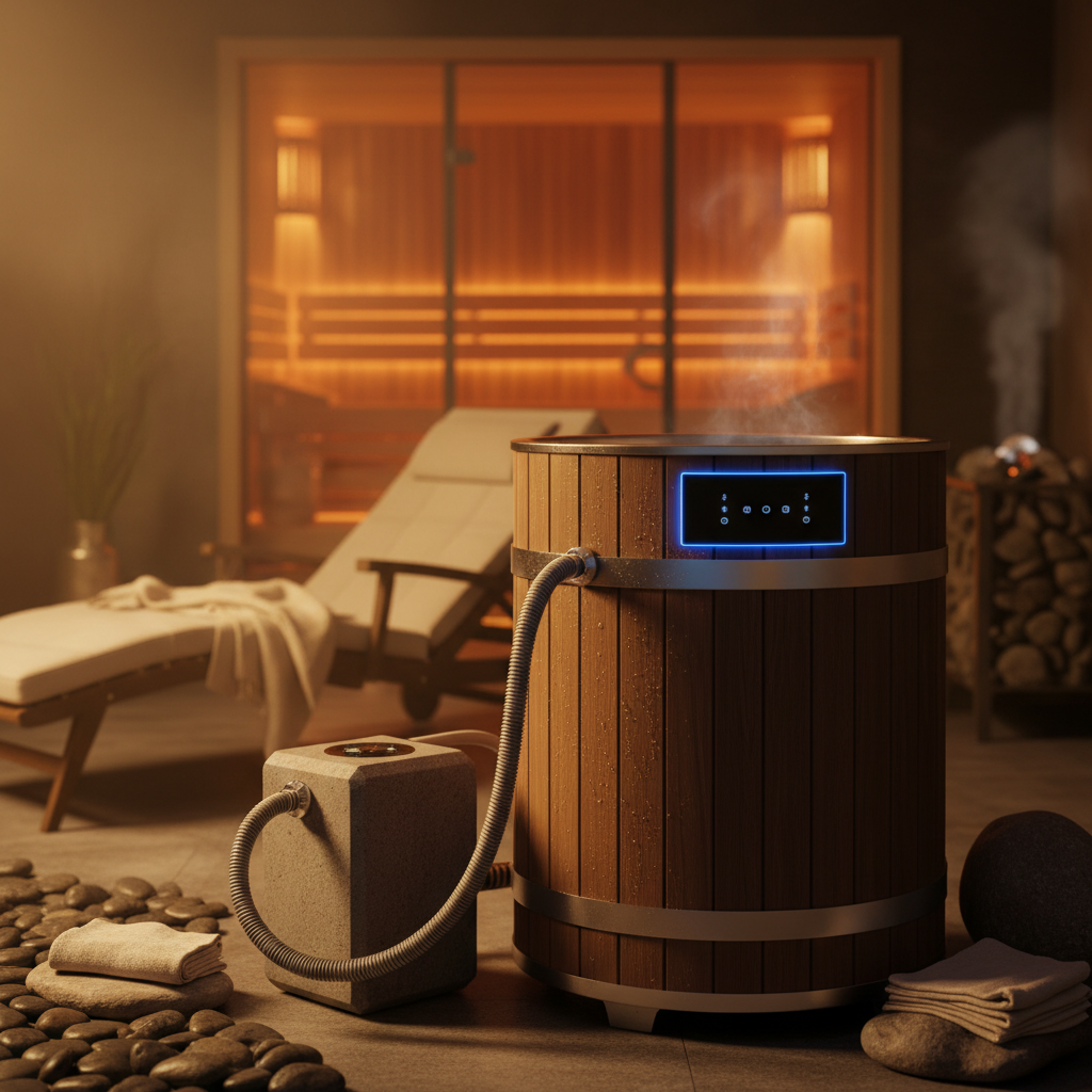 Person taucht kontrolliert in ein Eisfass mit Kühlsystem ein