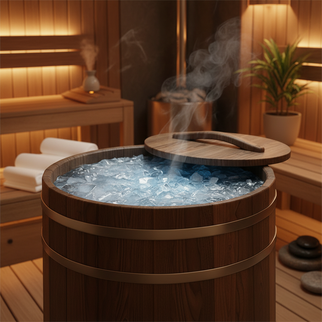 Eistonne für zuhause im Garten mit kaltem Wasser – bereit für die tägliche Kälteanwendung