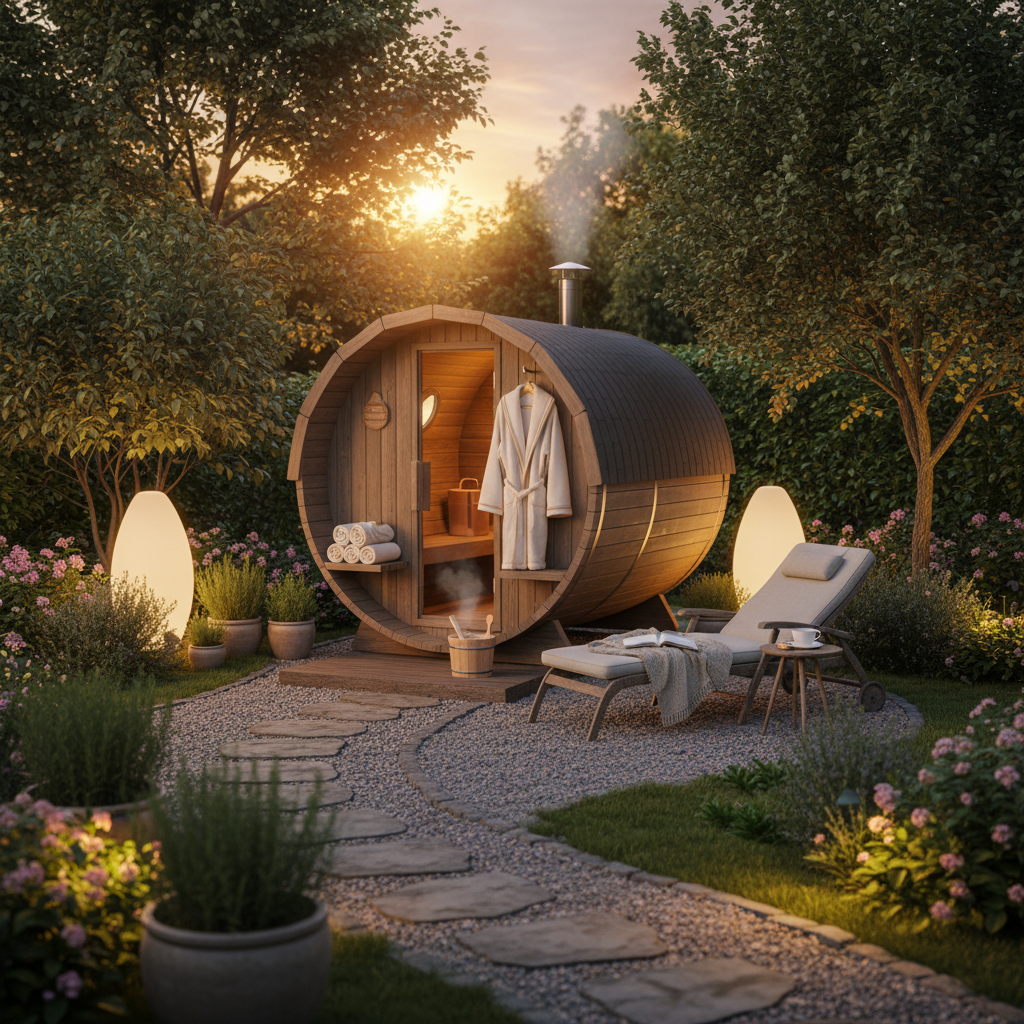 Fasssauna im Garten