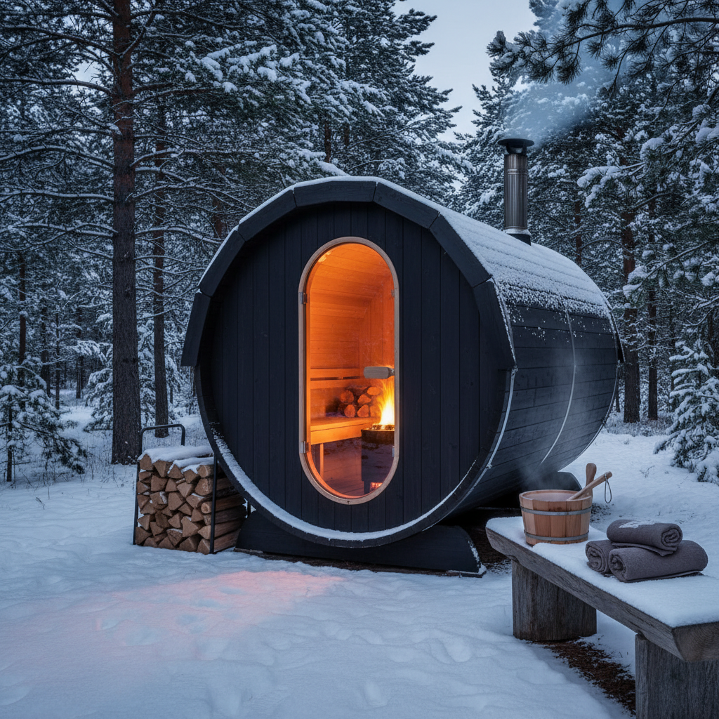 Fass Sauna mit Holzofen