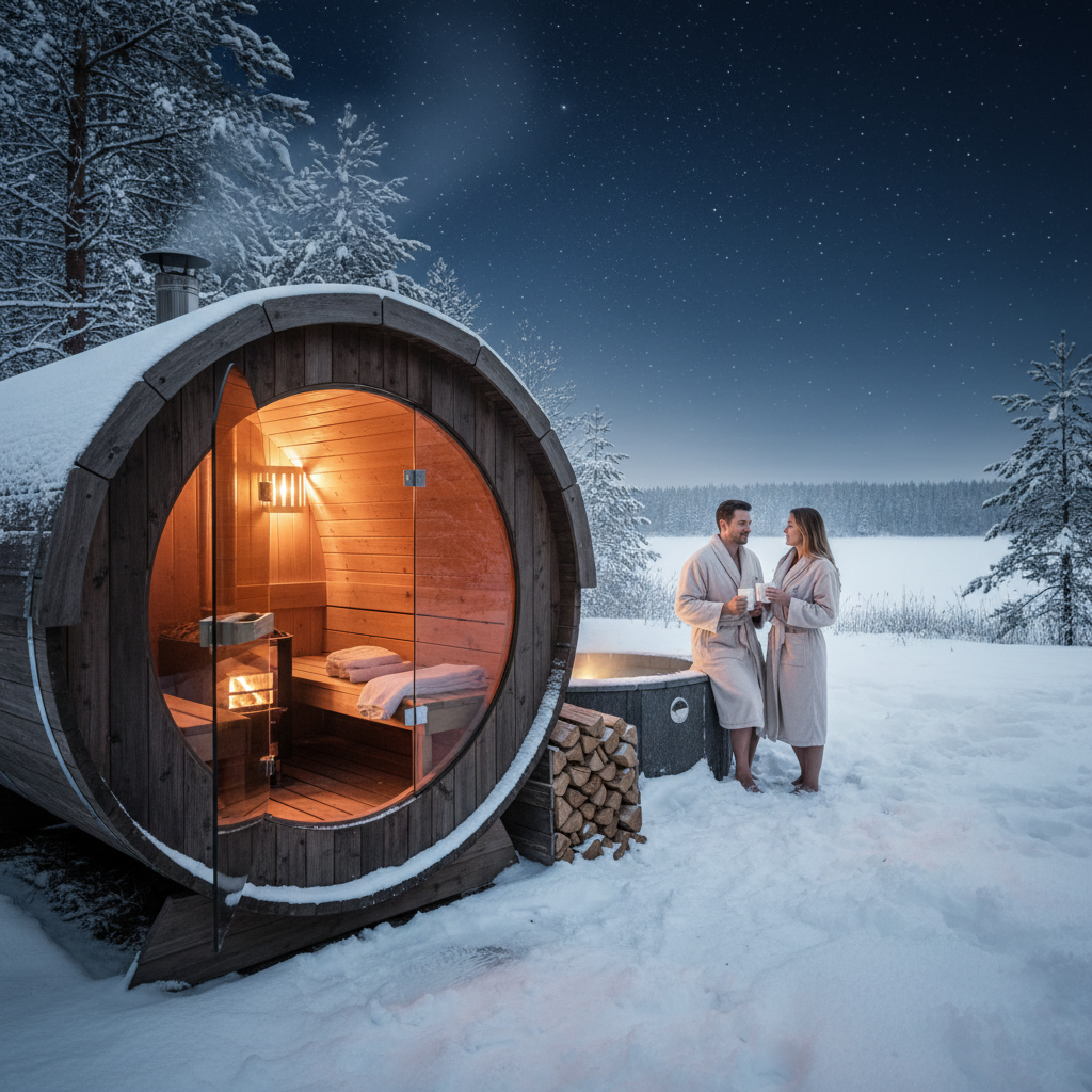 Fass Sauna mit Holzofen