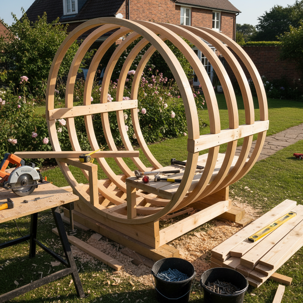 Fasssauna Bausatz Einzelteile auf Palette