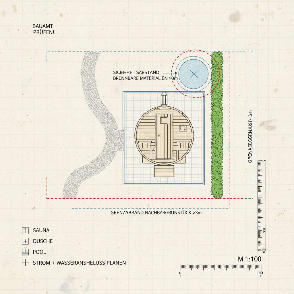 Innenansicht einer geräumigen Fasssauna mit zwei Bänken