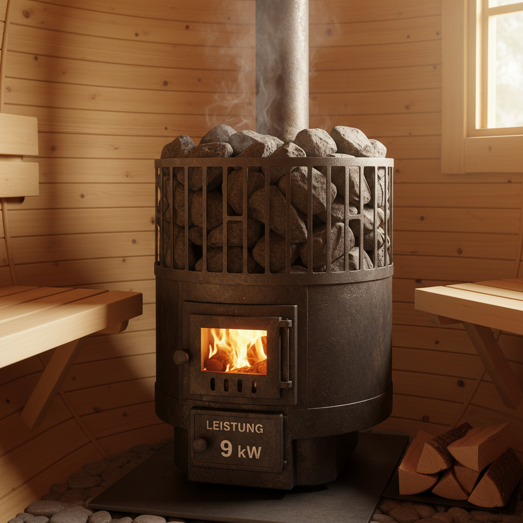 Eine moderne Fasssauna mit stilvollem Eingangsbereich im Sonnenuntergang