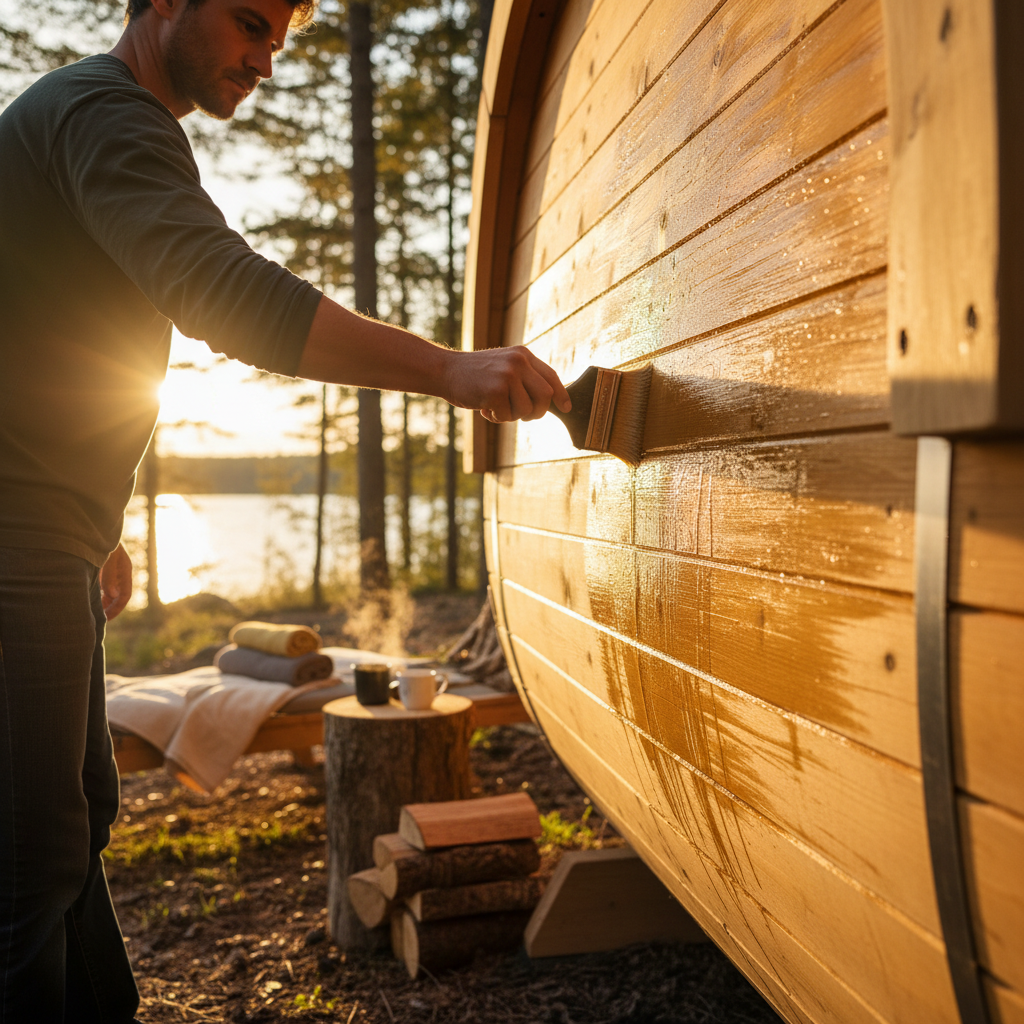 Fasssauna-Holz-behandeln