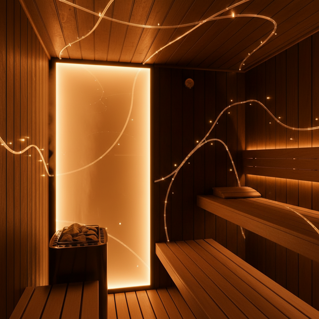 Indirekte LED-Beleuchtung unter Saunabänken