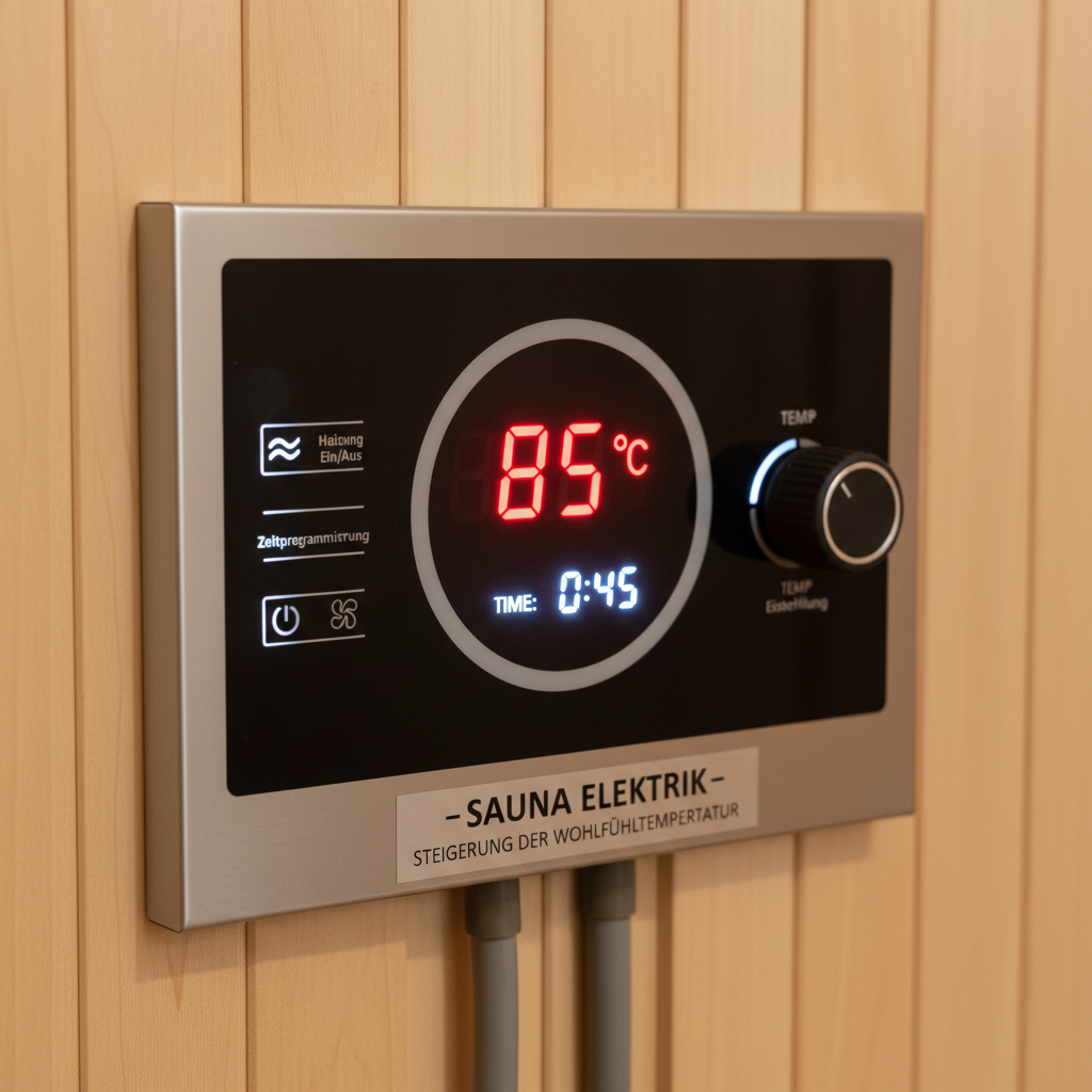 Person überprüft Heizkosten mit Tablet in einer Fasssauna