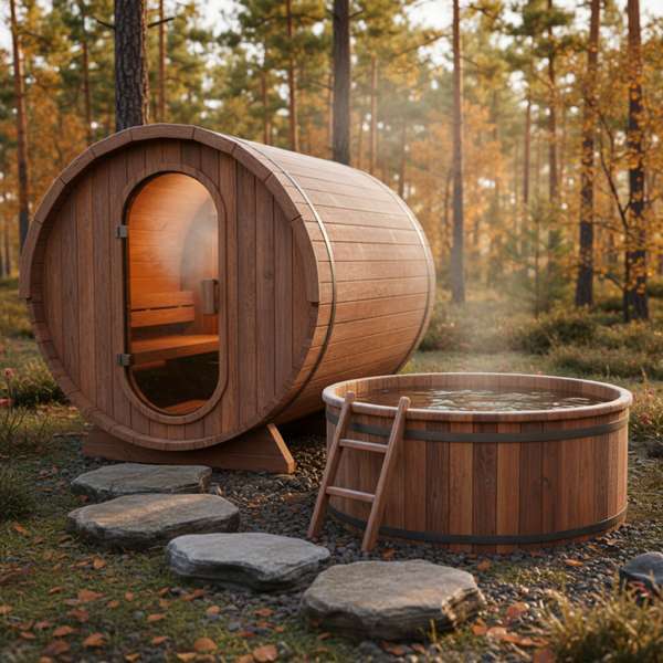 Fasssauna mit Abkühlbecken — Kaltes Wasser, heißes Erlebnis – Bild 2