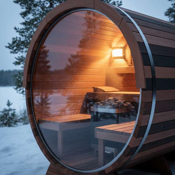 Fasssauna mit Glasfront — Saunieren mit Panoramablick – Bild 2