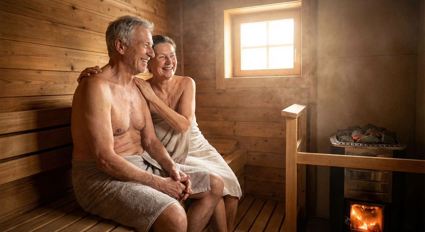 Älteres Paar entspannt in einer Sauna