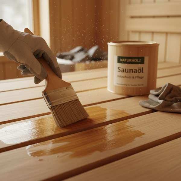 Nahaufnahme von geöltem Fasssaunaholz