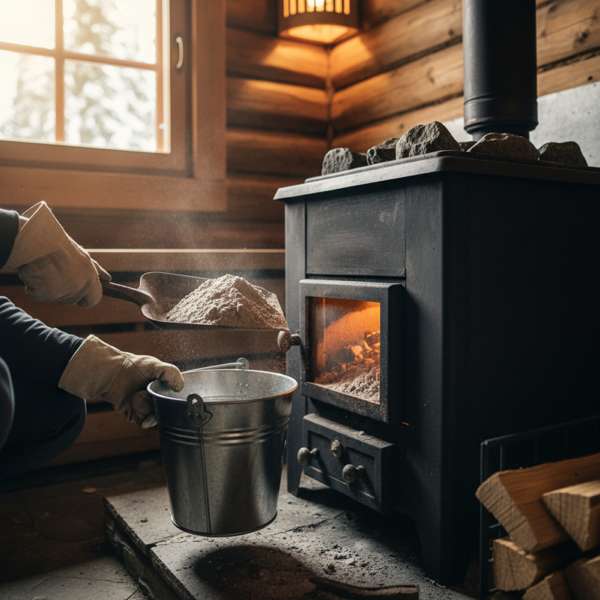 Saunaofen Brennraum nach der Reinigung vor dem Winter