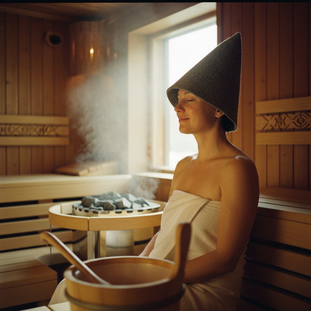 Filzhut in der Sauna