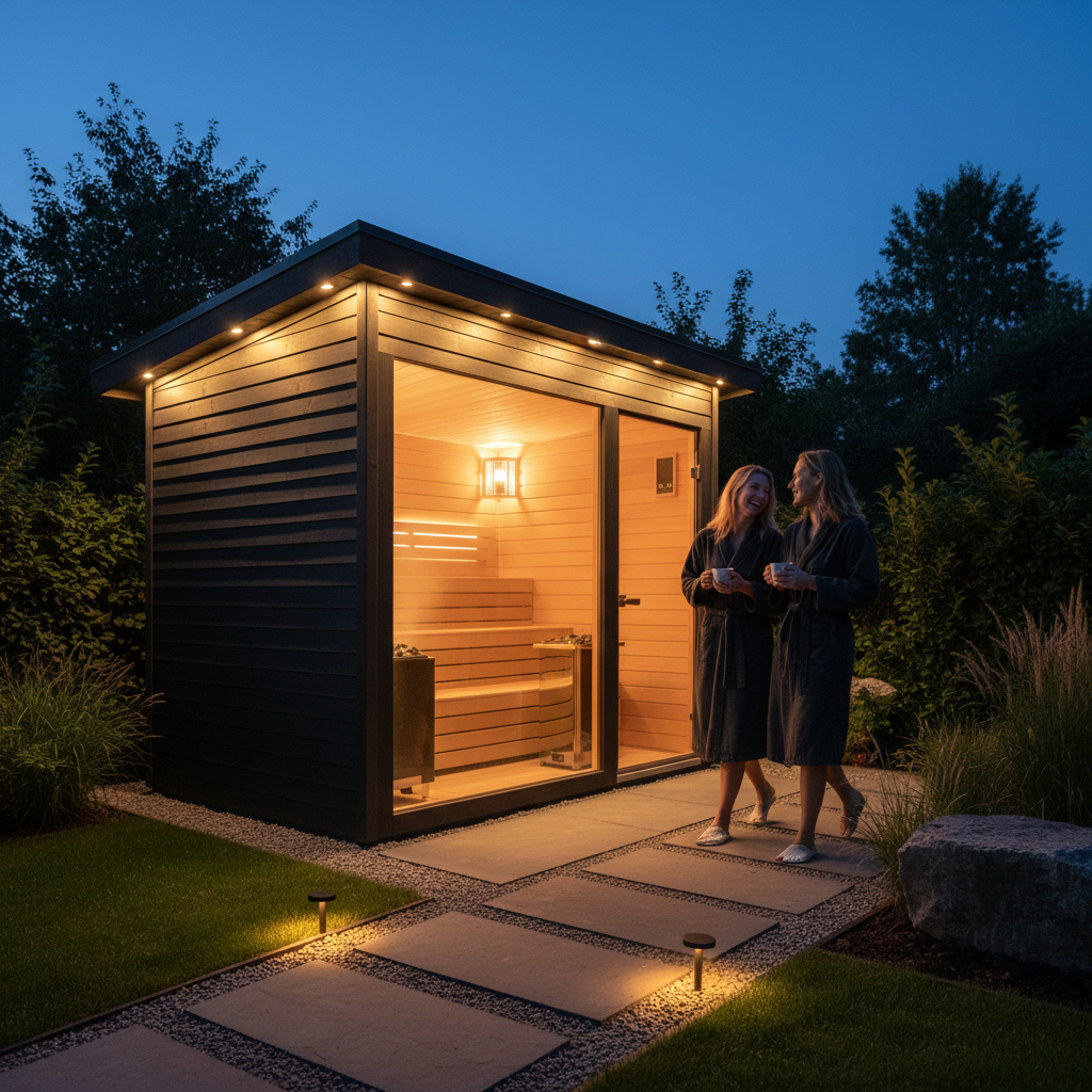 Gartensauna mit Beleuchtung