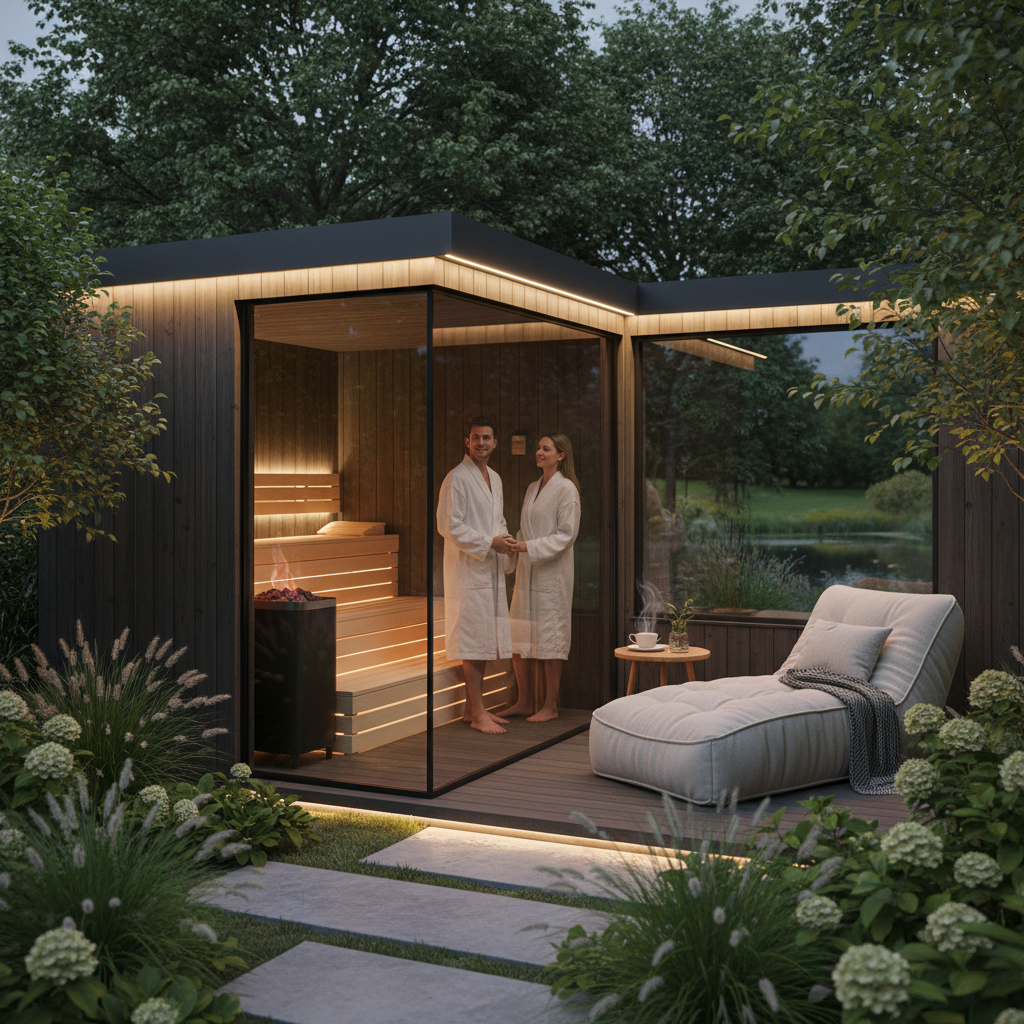 Gartensauna mit Ruheraum im Grünen