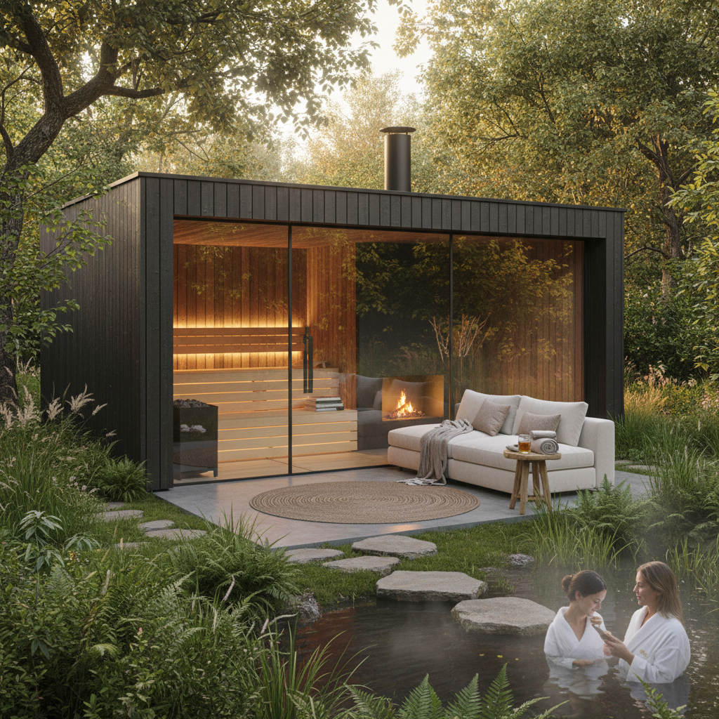 Gartensauna mit Ruheraum im Grünen