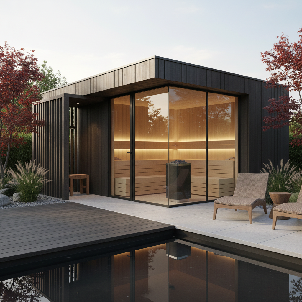 Gartensauna mit Vorraum Holzfassade Garten