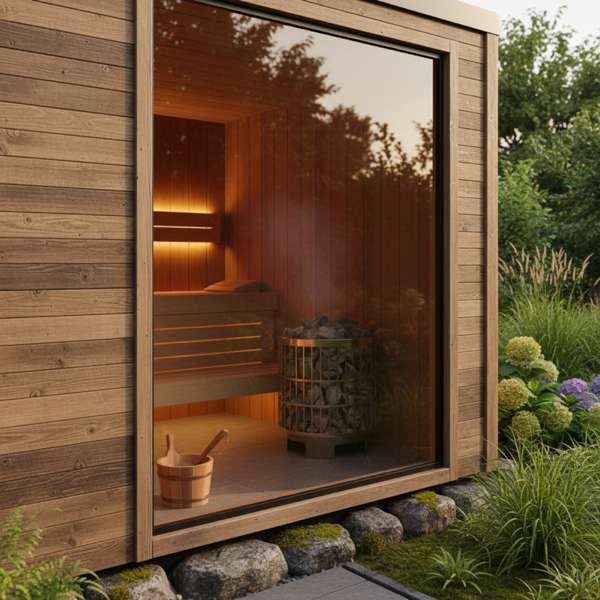 Moderne Gartensauna 2026 — Design, Glasfront & Flachdach – Bild 2