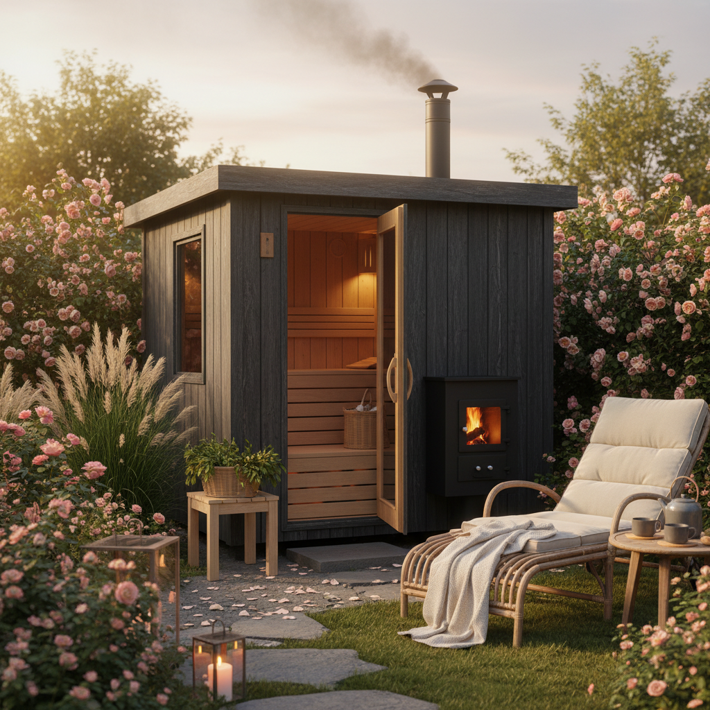 Eine romantische Gartensauna mit Holzofen