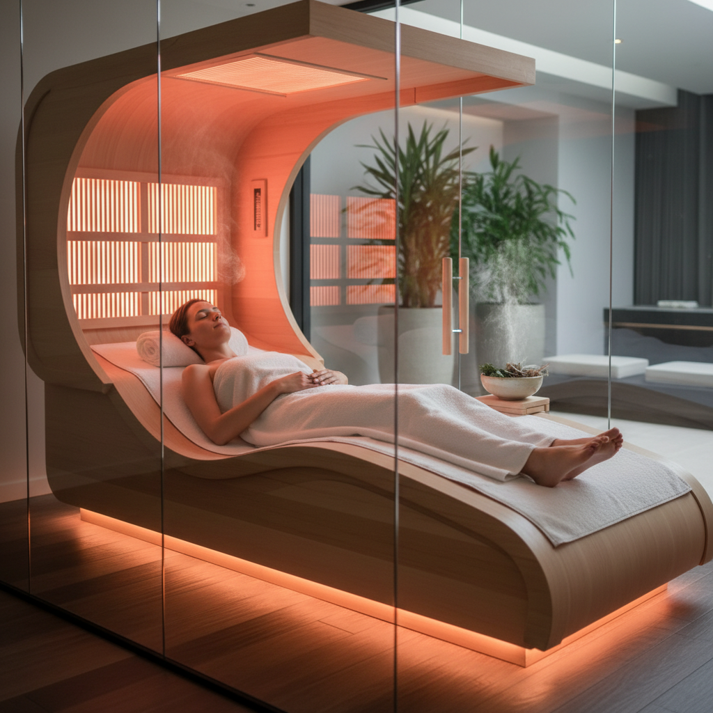 Infrarotkabine zum Liegen mit entspannter Person