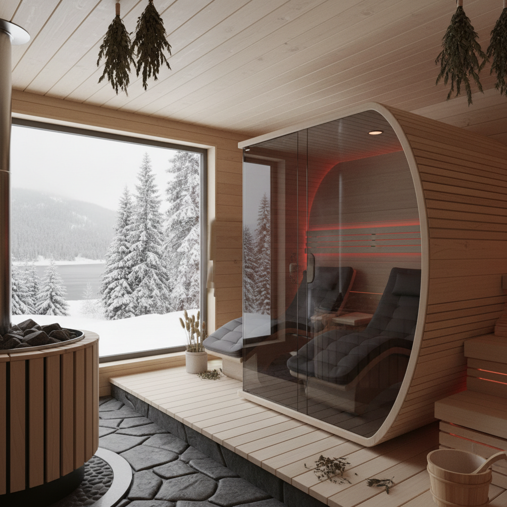 Innenansicht einer modernen Infrarotkabine nach der Reinigung