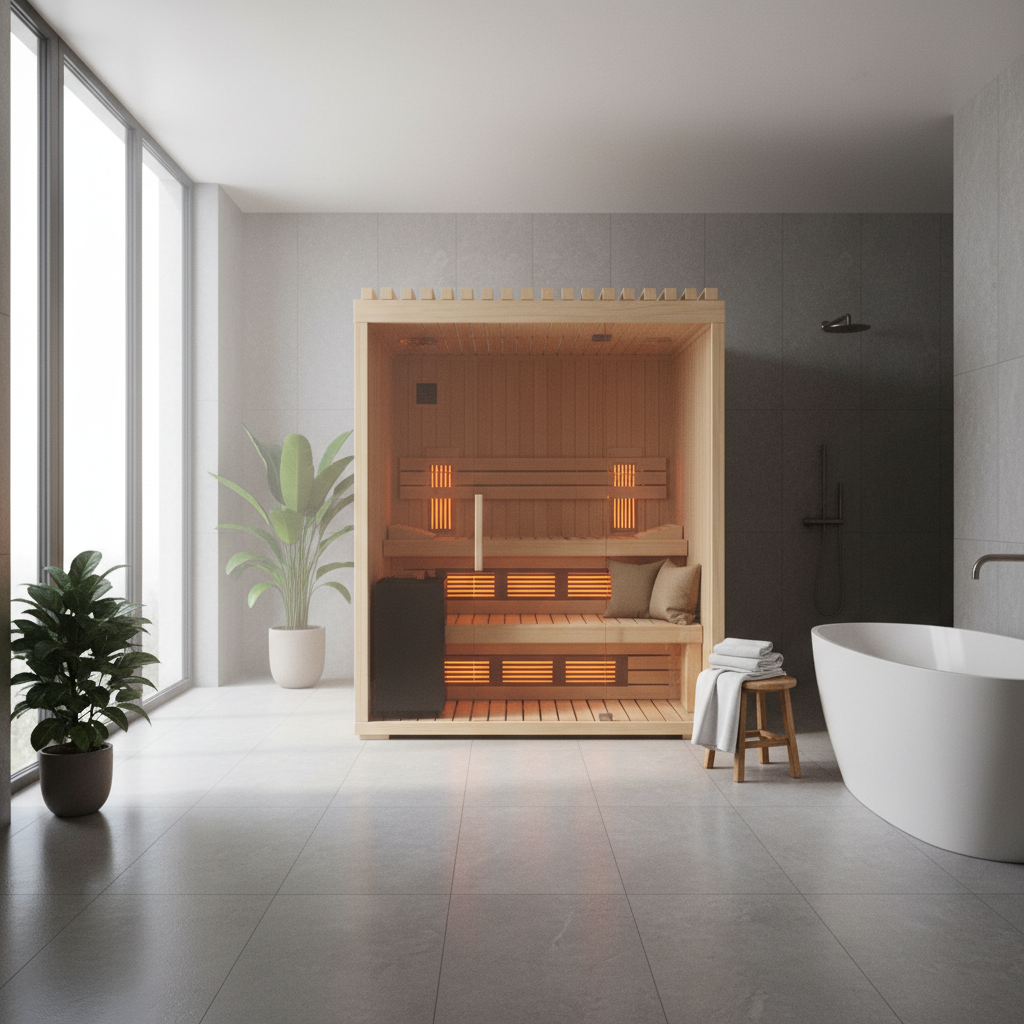 Infrarotkabine mit offenem Dach im Badezimmer