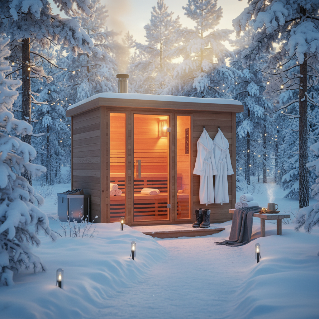 Outdoor Infrarotkabine im Winter mit Schnee